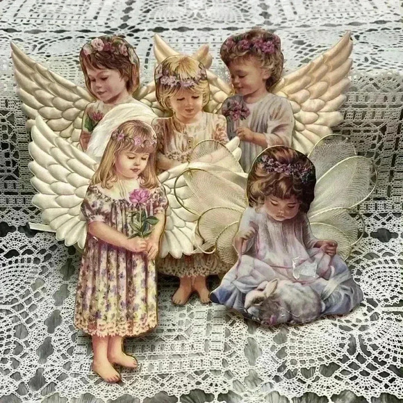 Bradford Exchange Heaven's Little Angels Porcelain Xmas Tree Ornaments Set  of 5 - Picture 2 of 16
